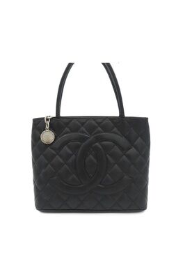 Chanel Reissue Tote Bag Black Silver Caviar Leather Quilted CC Logo Vintage